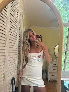 Princess Polly Cream Slip Dress with Red Trim